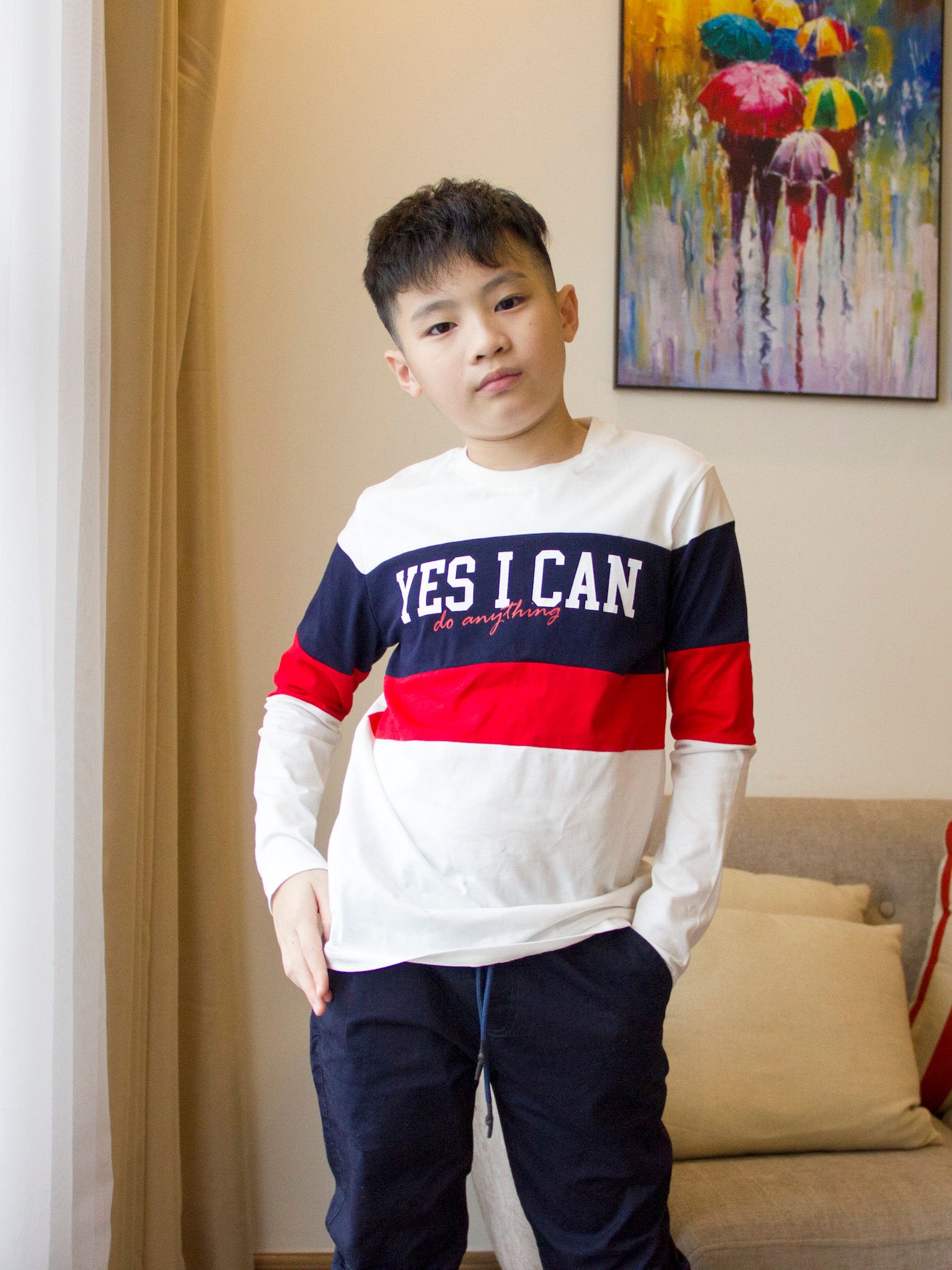 Áo phông bé trai trắng chữ Yes I Can - Blue Seven