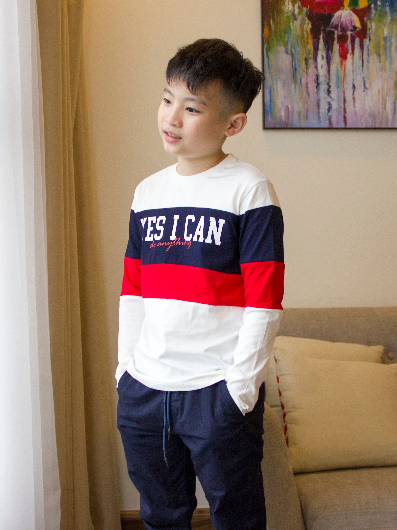 Áo phông bé trai trắng chữ Yes I Can - Blue Seven