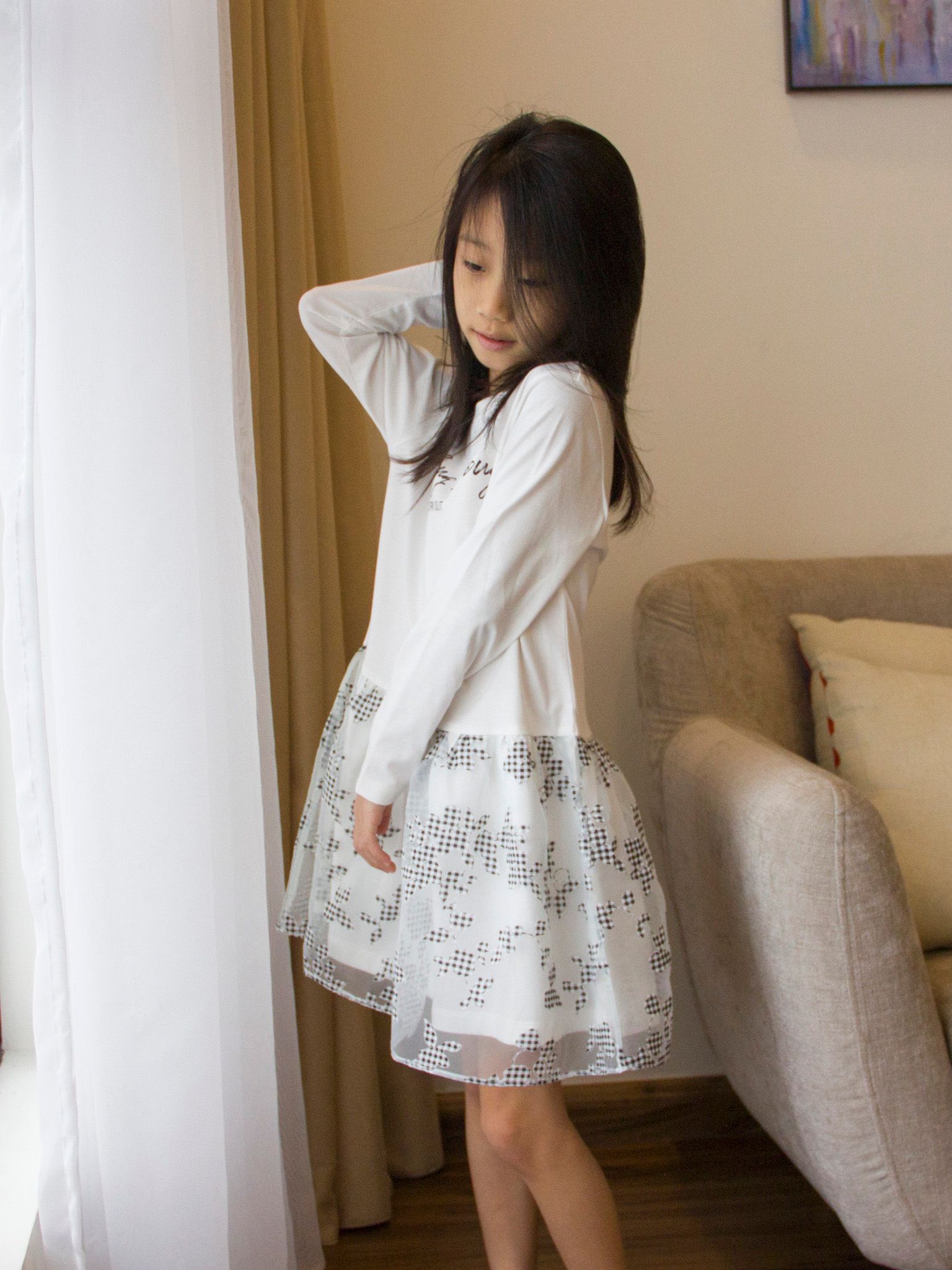 Váy đầm bé gái cotton trắng chân váy zen kính - Blue Seven