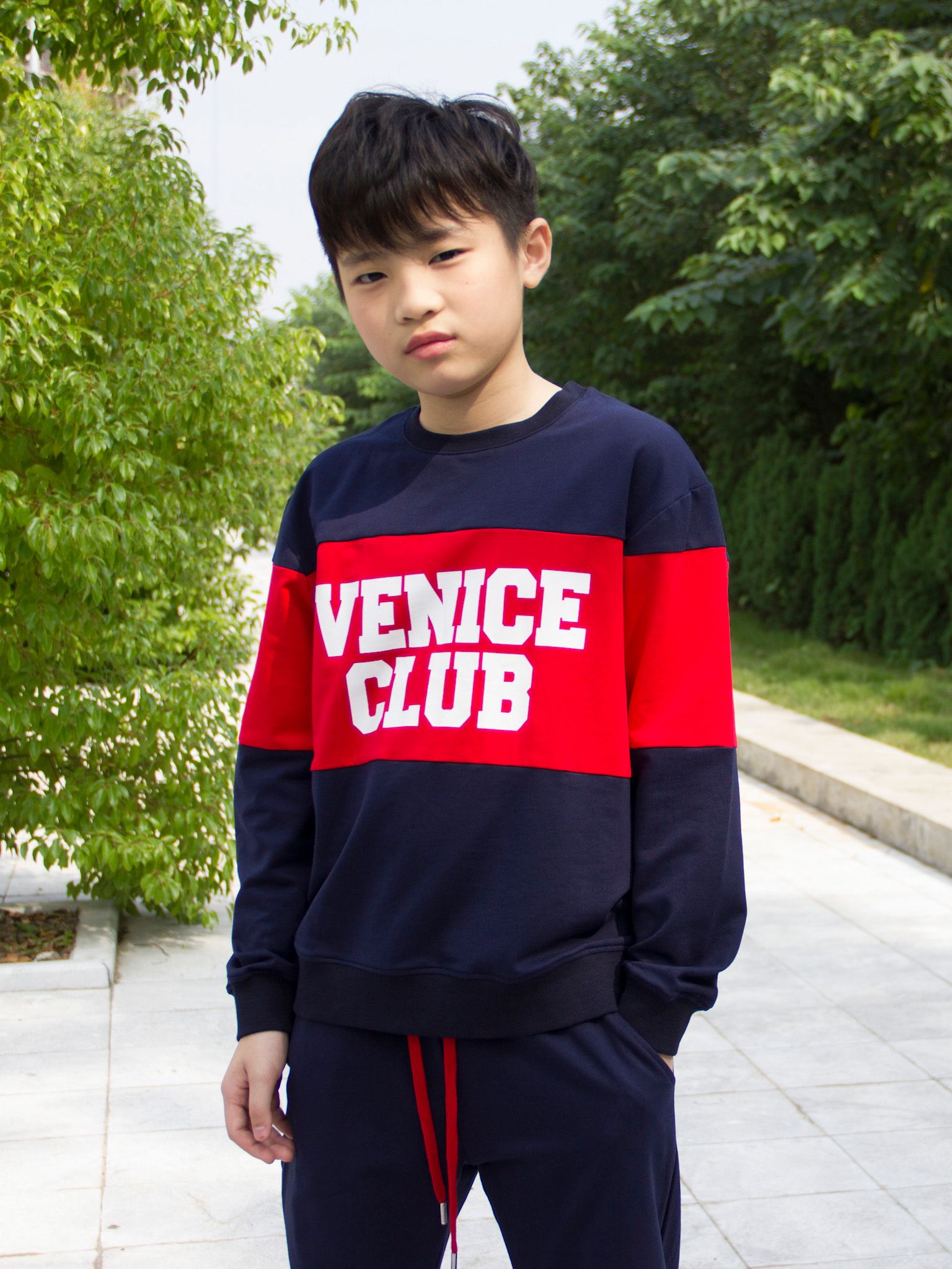 Bộ quần áo nỉ bé trai phối ngực đỏ - Blue Seven