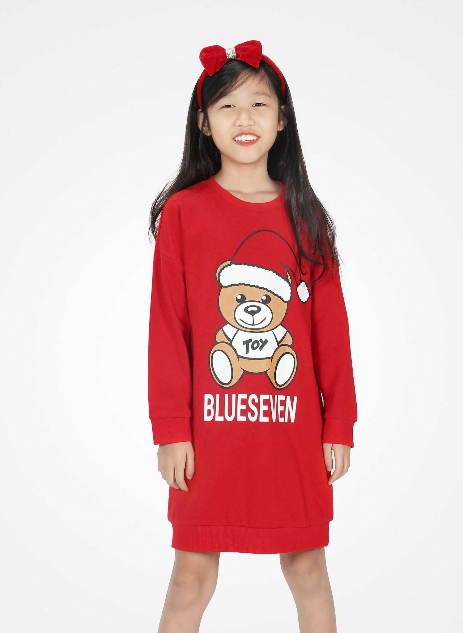 Váy nỉ gấu đội mũ noel mầu đỏ