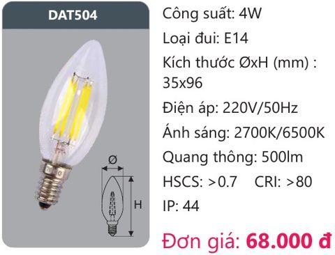  BÓNG ĐÈN LED EDISON 4W DUHAL DAT504 