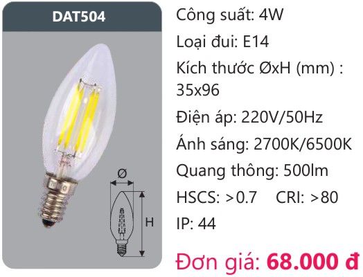 BÓNG ĐÈN LED EDISON 4W DUHAL DAT504