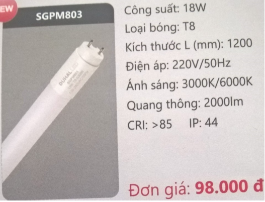 BÓNG ĐÈN TUÝP LED DUHAL SGPM803 ( 1M2 , 18W )