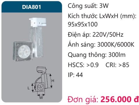  ĐÈN LED RỌI ĐIỂM GẮN THANH RAY DUHAL 3W DIA801 