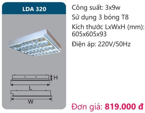  MÁNG ĐÈN ÂM TRẦN VĂN PHÒNG CHÓA PHẢN QUANG DUHAL LDA 320 