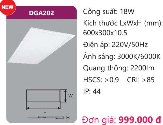 ĐÈN LED PANEL 300 X 600 DUHAL DGA202