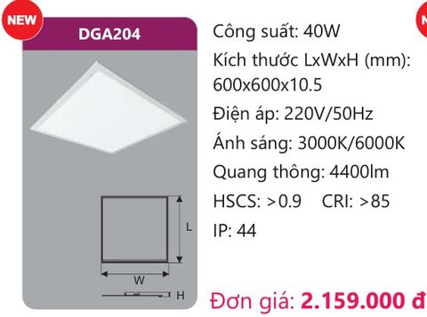  ĐÈN LED PANEL 600 X 600 DUHAL DGA204 