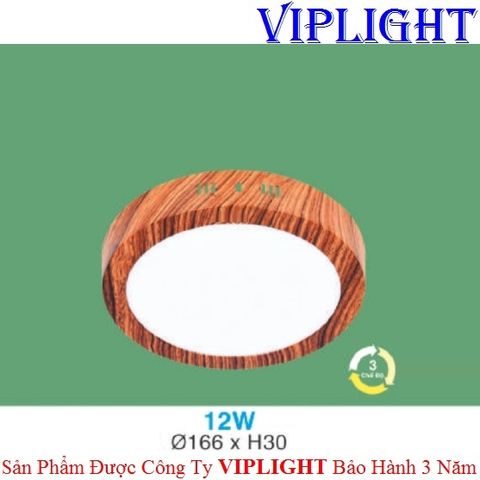  ĐÈN ỐP TRẦN, ĐÈN GẮN NỔI, ĐÈN ỐP NỔI _ TRÒN VỎ MÀU GỖ LED 12W BA 3 CHẾ ĐỘ MPGT12W HUFA 