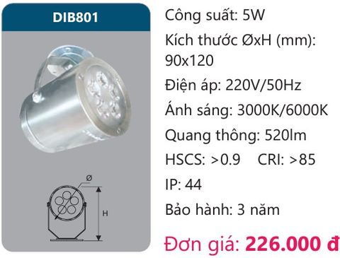  ĐÈN LED CHIẾU ĐIỂM ĐẾ NGỒI GẮN TRẦN DUHAL 5W DIB801 