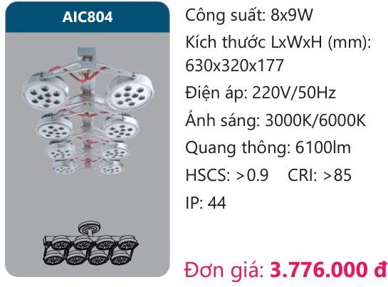 ĐÈN LED CHIẾU ĐIỂM GẮN TRẦN DUHAL 8x9W AIC804