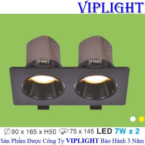  ĐÈN ÂM TRẦN MẶT VUÔNG ĐÔI 2 BÓNG AT-178 LED 7W x 2 - THÂN MÀU ĐEN 