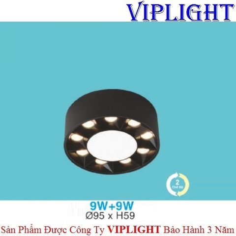  ĐÈN LON GẮN NỔI THIẾT KẾ 2 VIỀN LED 9W+9W 