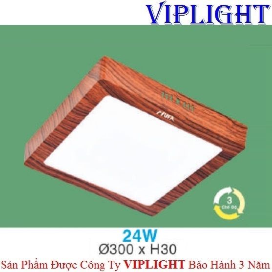 ĐÈN ỐP TRẦN, ĐÈN GẮN NỔI, ĐÈN ỐP NỔI _ VUÔNG VỎ MÀU GỖ LED 24W BA 3 MÀU MPGV24W HUFA