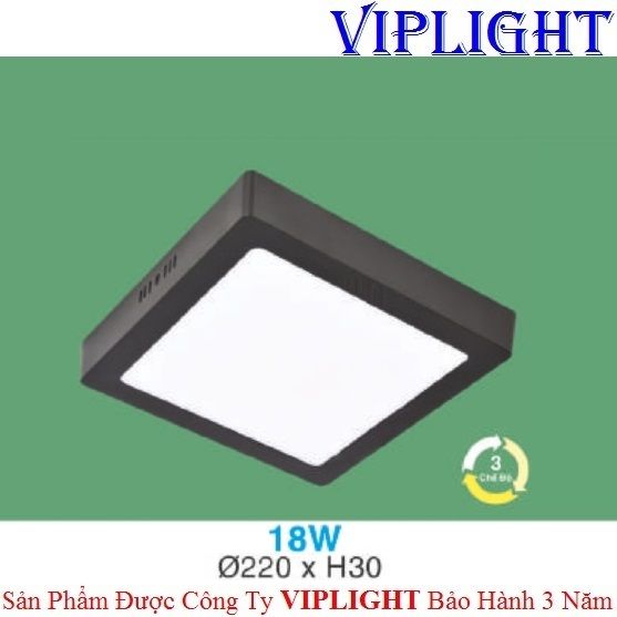 ĐÈN ỐP TRẦN, ĐÈN GẮN NỔI, ĐÈN ỐP NỔI _ VUÔNG VỎ MÀU ĐEN LED 18W BA 3 CHẾ ĐỘ SÁNG MPDV18W HUFA