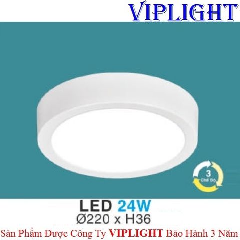  ĐÈN LED ỐP TRẦN, ĐÈN LED GẮN NỔI, ĐÈN LED ỐP NỔI _ TRÒN PHI Ø220 ĐỔI MÀU MP 27 LED 24W HUFA 