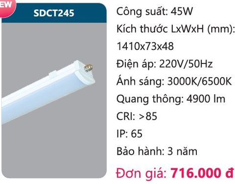  MÁNG ĐÈN LED CHỐNG THẤM CÔNG NGHIỆP DUHAL SDCT245 / 45W 