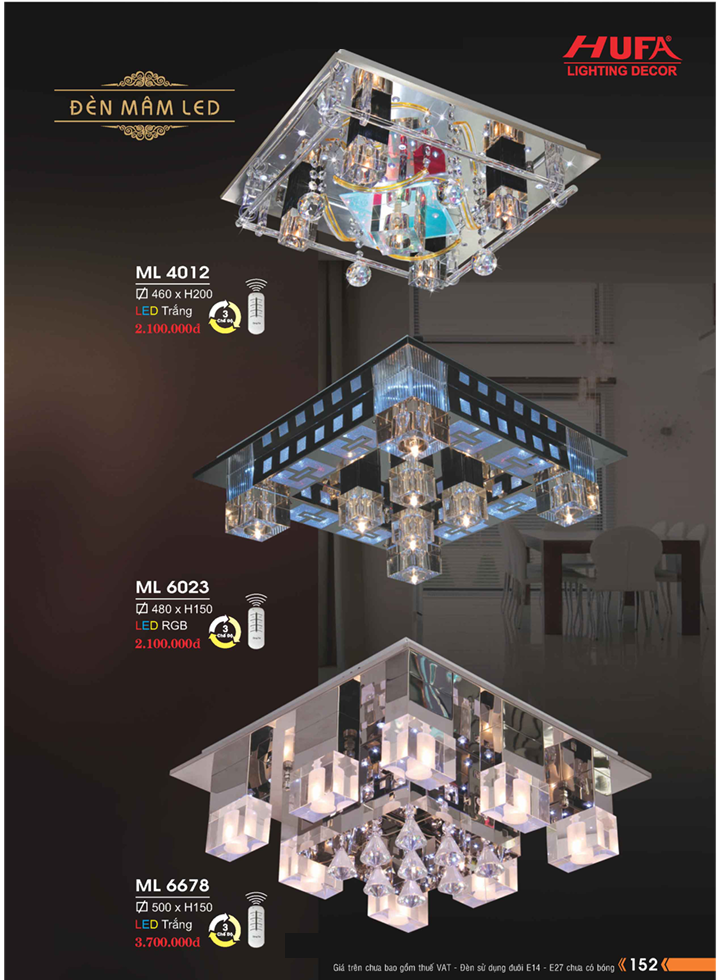 ĐÈN MÂM LED ỐP TRẦN ML 4012, ML 6023, ML 6678