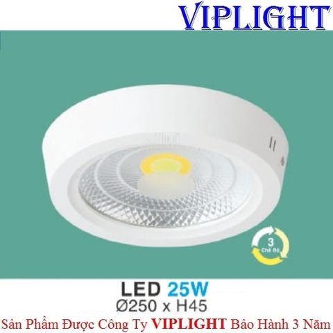  ĐÈN ỐP TRẦN, ĐÈN GẮN NỔI, ĐÈN ỐP NỔI _ LED COB 25W ĐỔI MÀU MẶT KIẾNG TRONG MPK25 