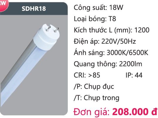 BÓNG ĐÈN TUÝP LED THÂN NHÔM DUHAL SDHR18 ( 1M2 / 18W )