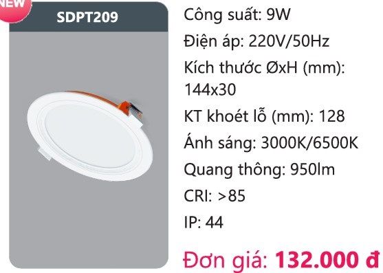 ĐÈN LED PANEL ÂM TRẦN DUHAL SDPT209 / 9W