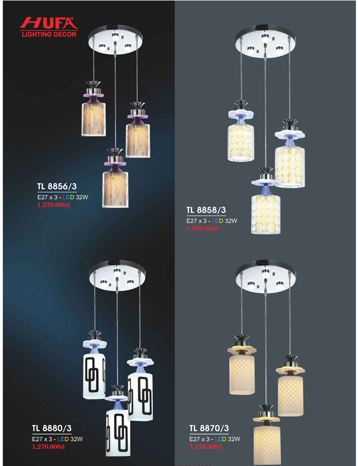 ĐÈN THẢ PHA LÊ LED TL 8856/3 , TL 8858/3, TL 8880/3 , TL 8870/3