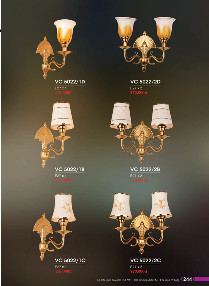 ĐÈN VÁCH CHỤP HUFA VC 5022/1D, VC 5022/2D, VC 5022/1B, VC 5022/2B, CV 5022/1C, VC 5022/2C