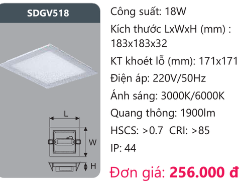  ĐÈN LED ÂM TRẦN DUHAL 18W SDGV518 