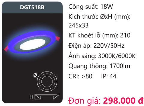  ĐÈN LED ÂM TRẦN 18W VIỀN MÀU DUHAL DGT518B 