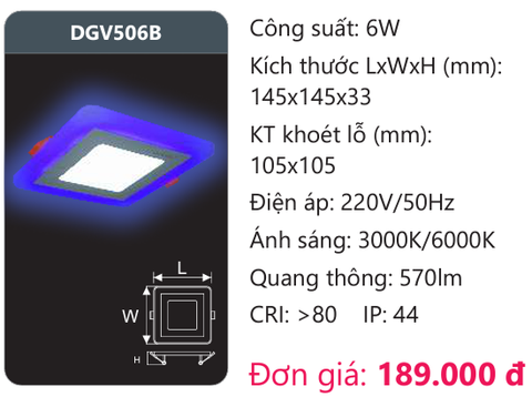  ĐÈN LED ÂM TRẦN 6W VIỀN MÀU DUHAL DGV506B 