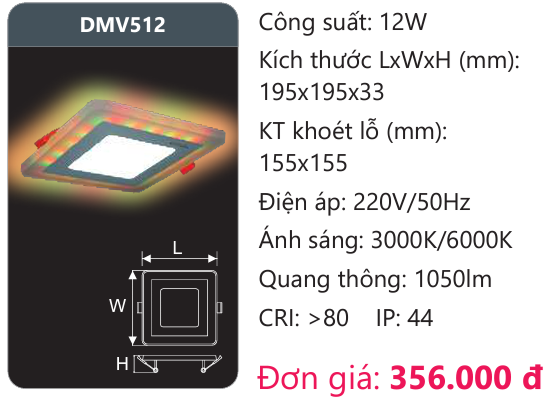 ĐÈN LED ÂM TRẦN 12W ĐỔI MÀU DUHAL DMV512