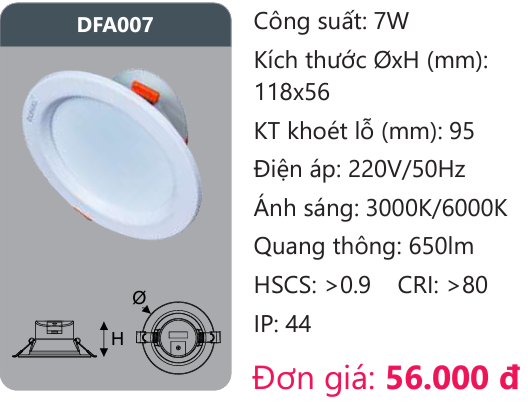 ĐÈN LED DOWLIGHT ÂM TRẦN 7W DUHAL DFA007