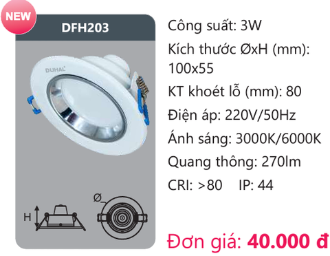  ĐÈN LED DOWLIGHT ÂM TRẦN 3W DUHAL DFH203 