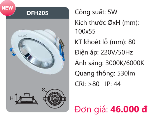  ĐÈN LED DOWLIGHT ÂM TRẦN 5W DUHAL DFH205 