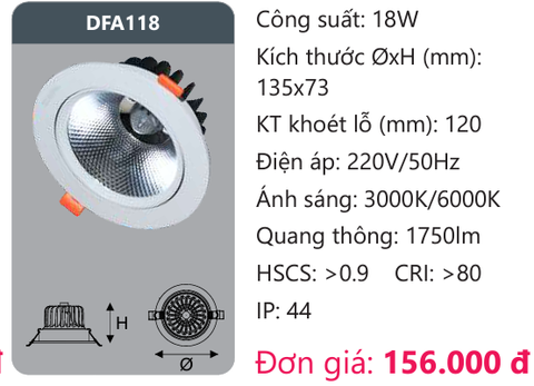  ĐÈN LED DOWLIGHT ÂM TRẦN DUHAL 18W DFA118 