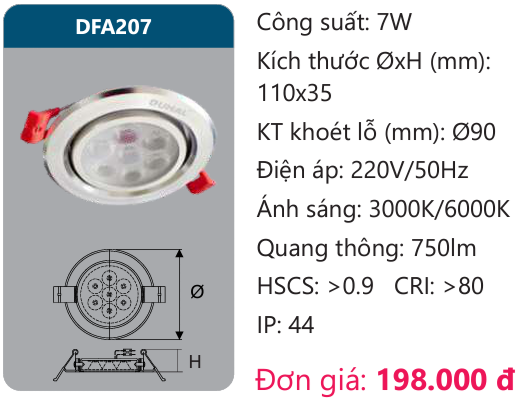 ĐÈN LED ÂM TRẦN CHIẾU ĐIỂM DUHAL 7W DFA207