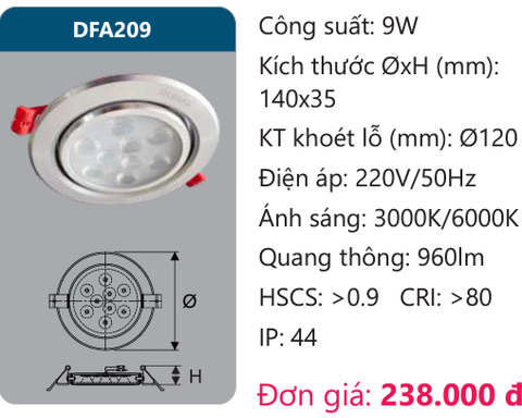  ĐÈN LED ÂM TRẦN CHIẾU ĐIỂM DUHAL 9W DFA209 