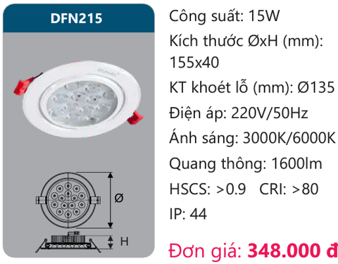  ĐÈN ÂM TRẦN LED CHIẾU ĐIỂM 15W DUHAL DFN215 