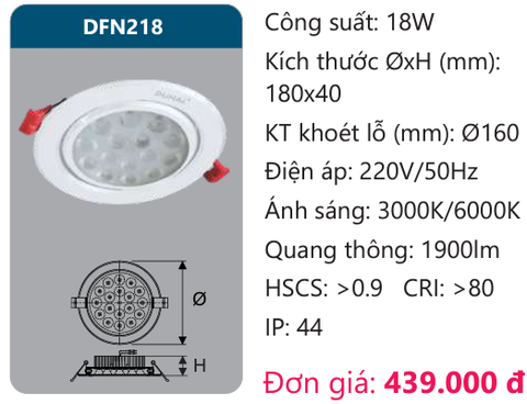  ĐÈN ÂM TRẦN LED CHIẾU ĐIỂM 18W DUHAL DFN218 