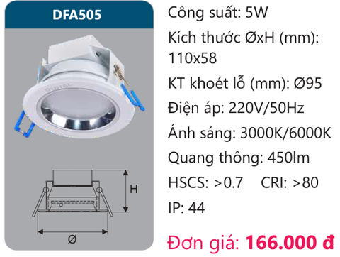  ĐÈN ÂM TRẦN LED TÁN QUANG DUHAL 5W DFA505 / DF A505 