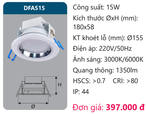  ĐÈN ÂM TRẦN LED TÁN QUANG DUHAL 15W DFA515 / DF A515 