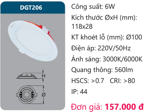  ĐÈN LED PANEL ÂM TRẦN 6W DUHAL DGT206 