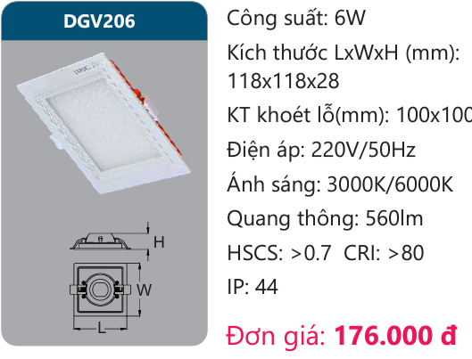 ĐÈN LED PANEL ÂM TRẦN 6W DUHAL DGV206