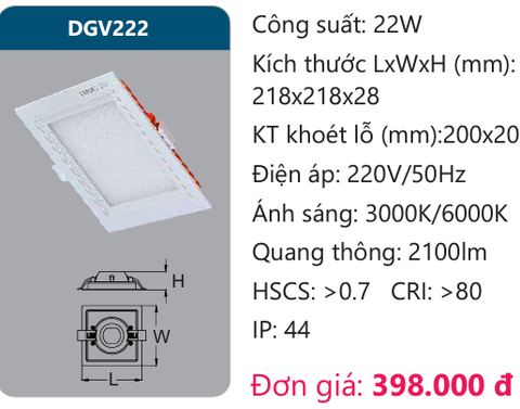  ĐÈN LED PANEL ÂM TRẦN 22W DUHAL DGV222 