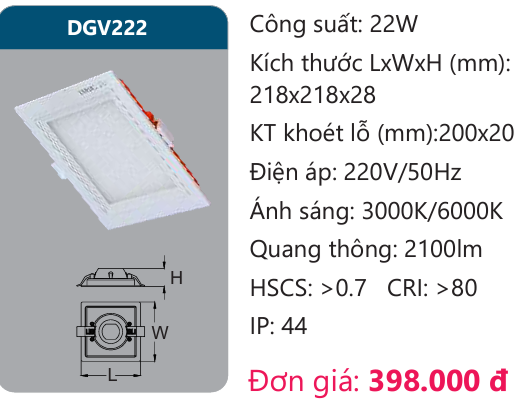 ĐÈN LED PANEL ÂM TRẦN 22W DUHAL DGV222