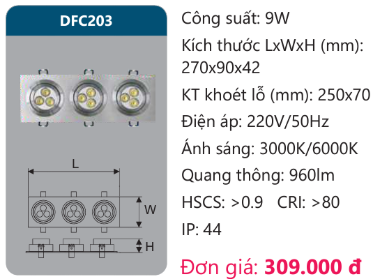 ĐÈN LED ÂM TRẦN CHIẾU ĐIỂM DUHAL 9W DFC203