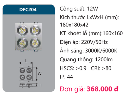  ĐÈN LED ÂM TRẦN CHIẾU ĐIỂM DUHAL 12W DFC204 