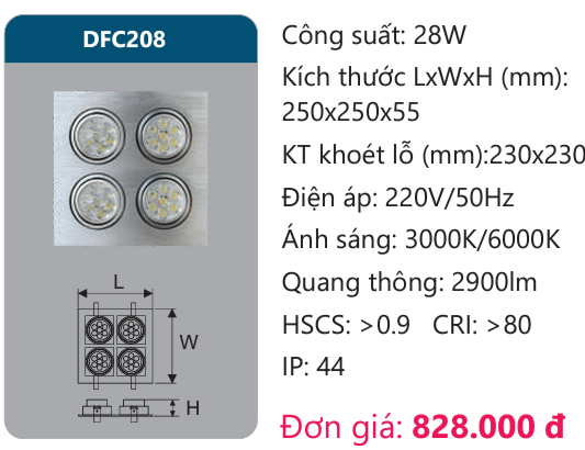 ĐÈN LED ÂM TRẦN CHIẾU ĐIỂM DUHAL 28W DFC208