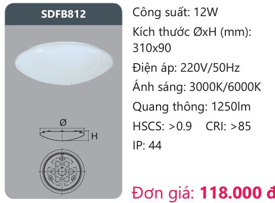 ĐÈN ỐP TRẦN LED DUHAL 12W SDFB812