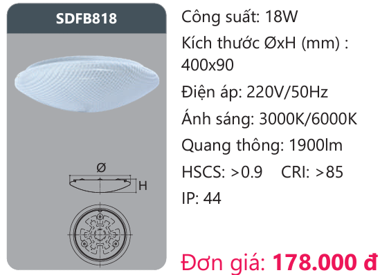 ĐÈN ỐP TRẦN LED DUHAL 18W SDFB818